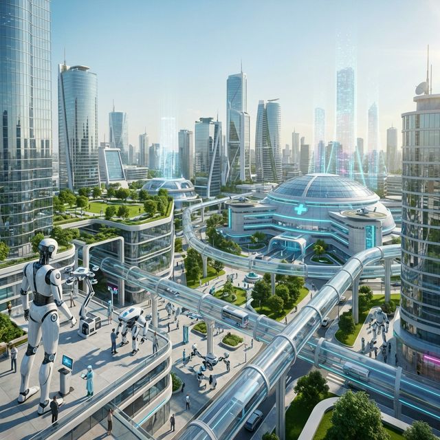 Ilustracao detalhada sobre Tecnologias de 2026: Por que a IA Dominante, o 6G e as Inovações na Saúde vão Mudar Sua Vida