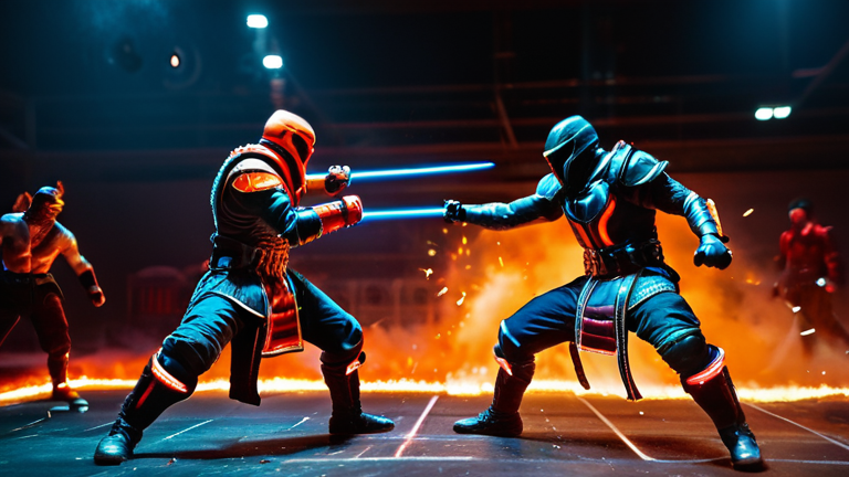 Ilustração dinâmica de dois lutadores em estilo cell-shaded com efeitos de energia neon, representando o jogo 2XKO.