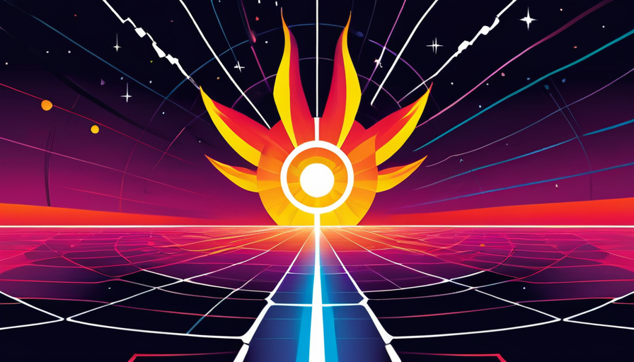 Ilustração vetorial minimalista representando um reator de fusão nuclear e fluxos de dados de IA