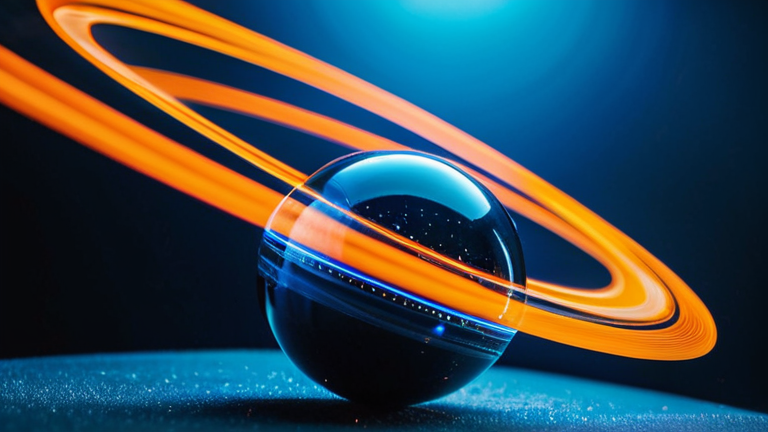 Representação visual de um painel digital Samsung exibindo luzes tridimensionais flutuantes e tecnológicas.