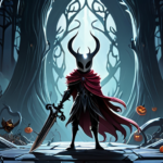 Ilustração vetorial minimalista com agulhas e fios de seda simbolizando o jogo Silksong