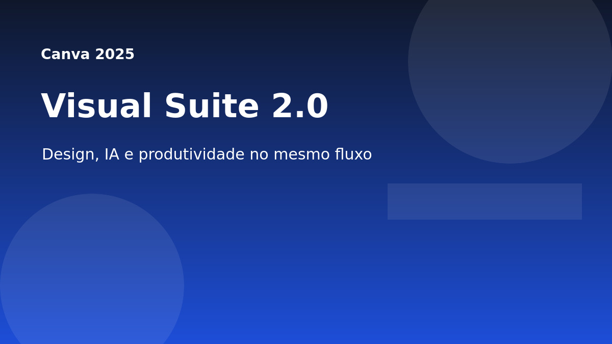 Capa editorial sobre Canva Visual Suite 2.0, design, IA e produtividade.