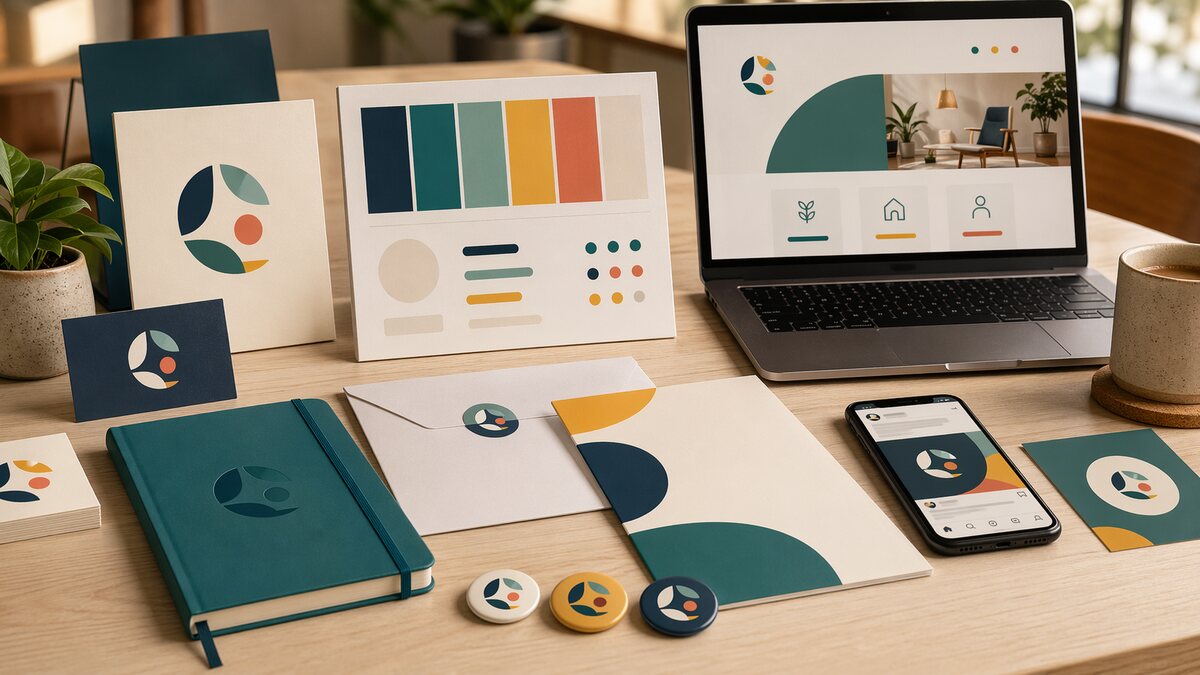 Ilustração de kit de identidade visual para pequenas empresas.