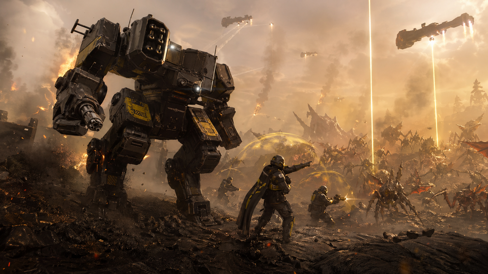 Capa editorial sobre Helldivers 2 Exo Experts Warbond