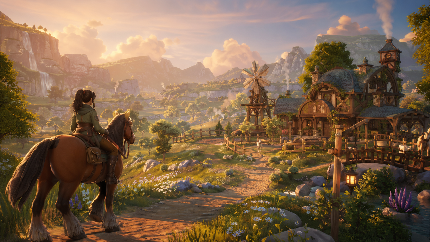 Capa editorial sobre Palia Royal Highlands e cavalos