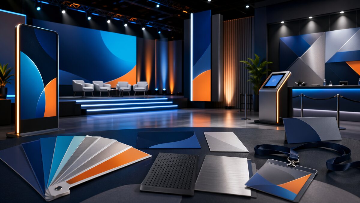 Ilustração de paleta de cores para eventos corporativos e experiência de marca.