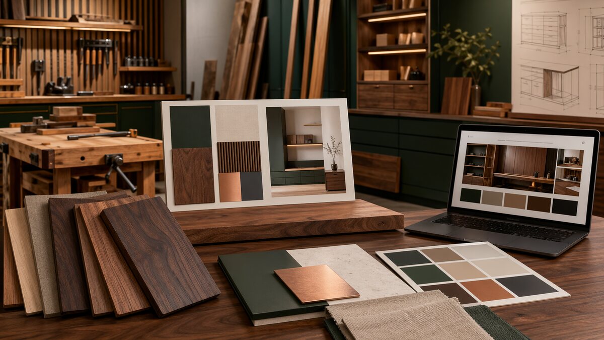 Ilustração de paleta de cores para marcenarias e móveis sob medida.