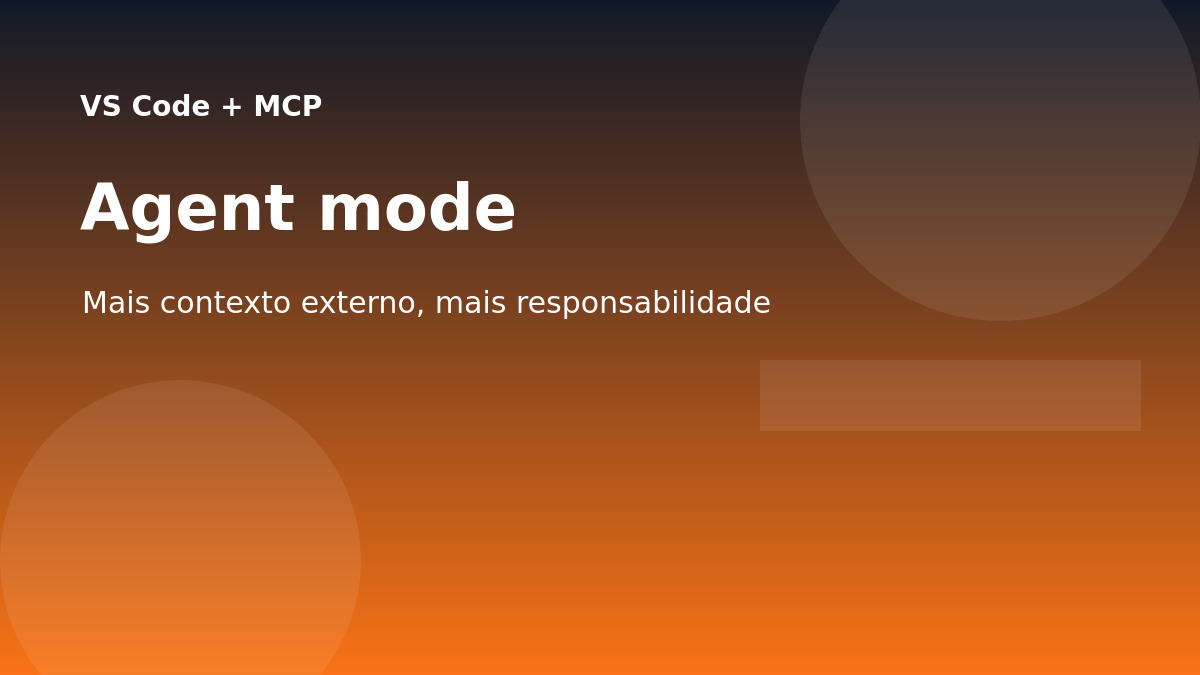 Capa editorial sobre VS Code, MCP e agent mode para desenvolvedores.