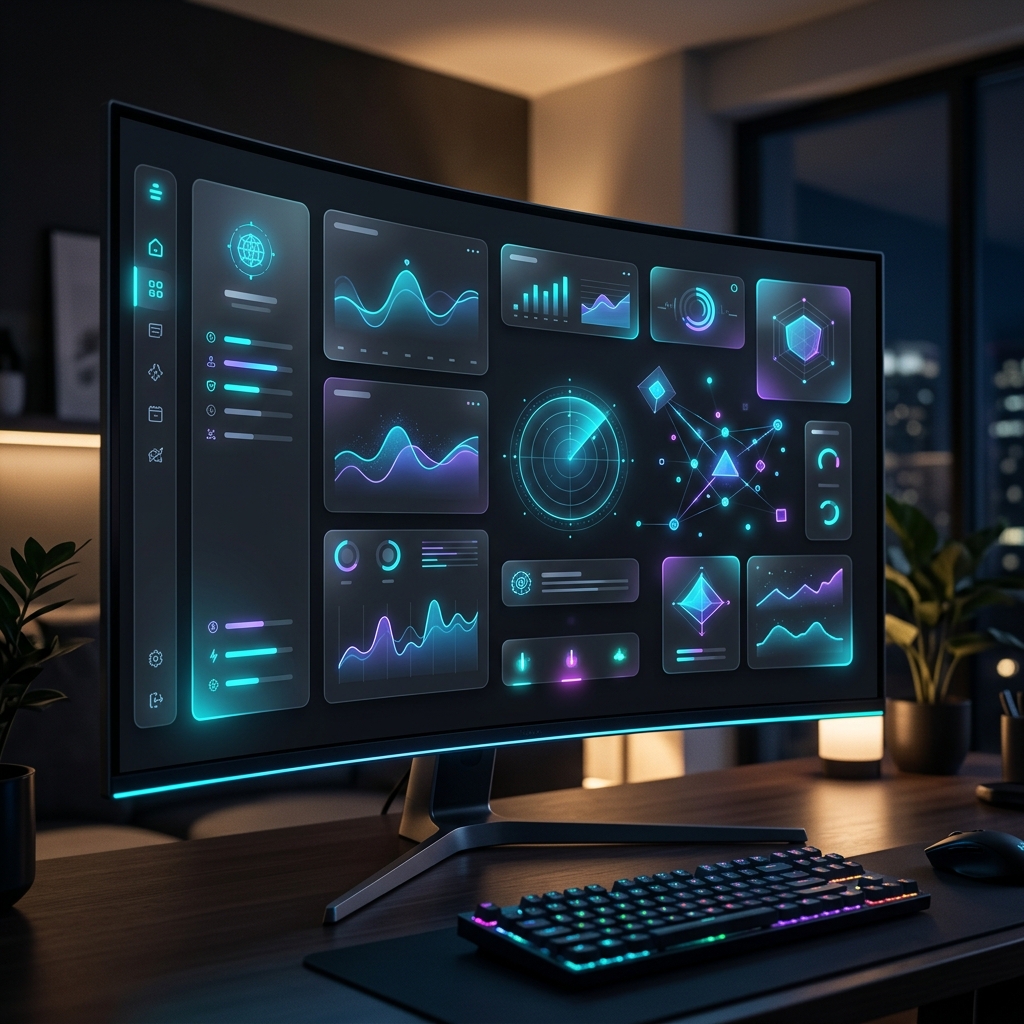 Painel de controle com design moderno de interface futurista em monitor de alta qualidade