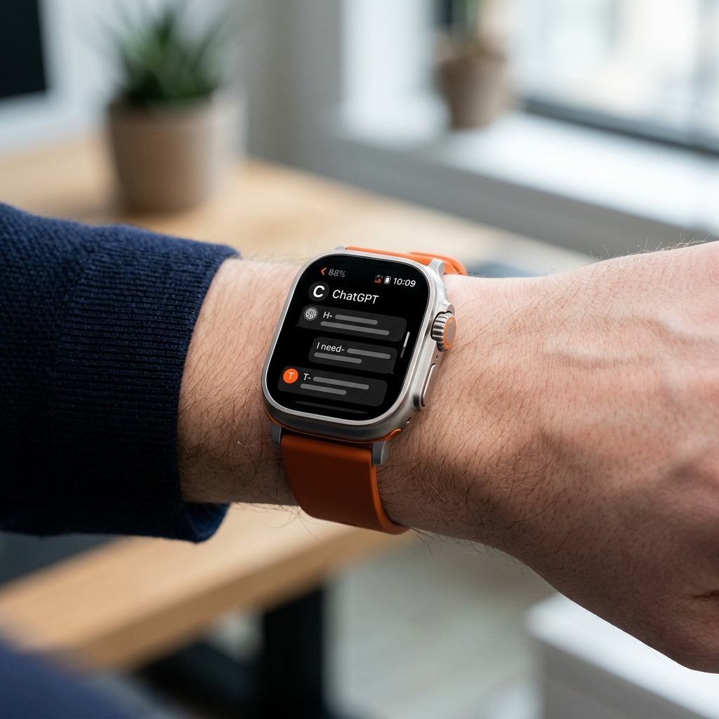 Smartwatch CMF Watch 3 Pro no pulso com interface do ChatGPT na tela