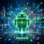 Logo do Android integrado a redes de inteligência artificial.