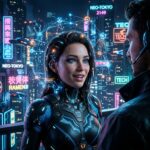 Personagem de videogame com aura digital simbolizando inteligência artificial.
