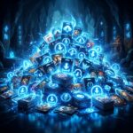 Uma pilha de caixas de jogos de PC e icones de download digital, com efeitos de brilho, simbolizando jogos gratuitos disponiveis em maio de 2026.