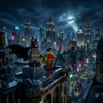 Cena do jogo LEGO Batman: Legacy of the Dark Knight com blocos de LEGO detalhados e reflexos realistas, mostrando o potencial do Ray Tracing.