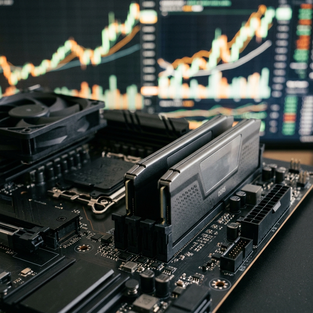 Modulos de memoria RAM em um computador, simbolizando o mercado de hardware e a flutuacao de precos em 2026.