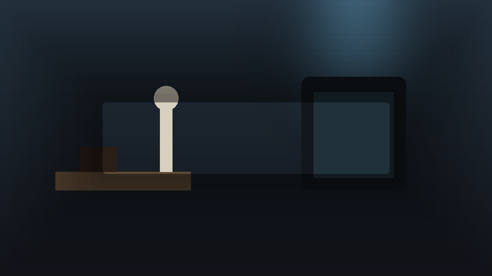 Mesa em clima noir com silhueta de detetive, tela portatil e iluminacao verde sugerindo jogo em nuvem.