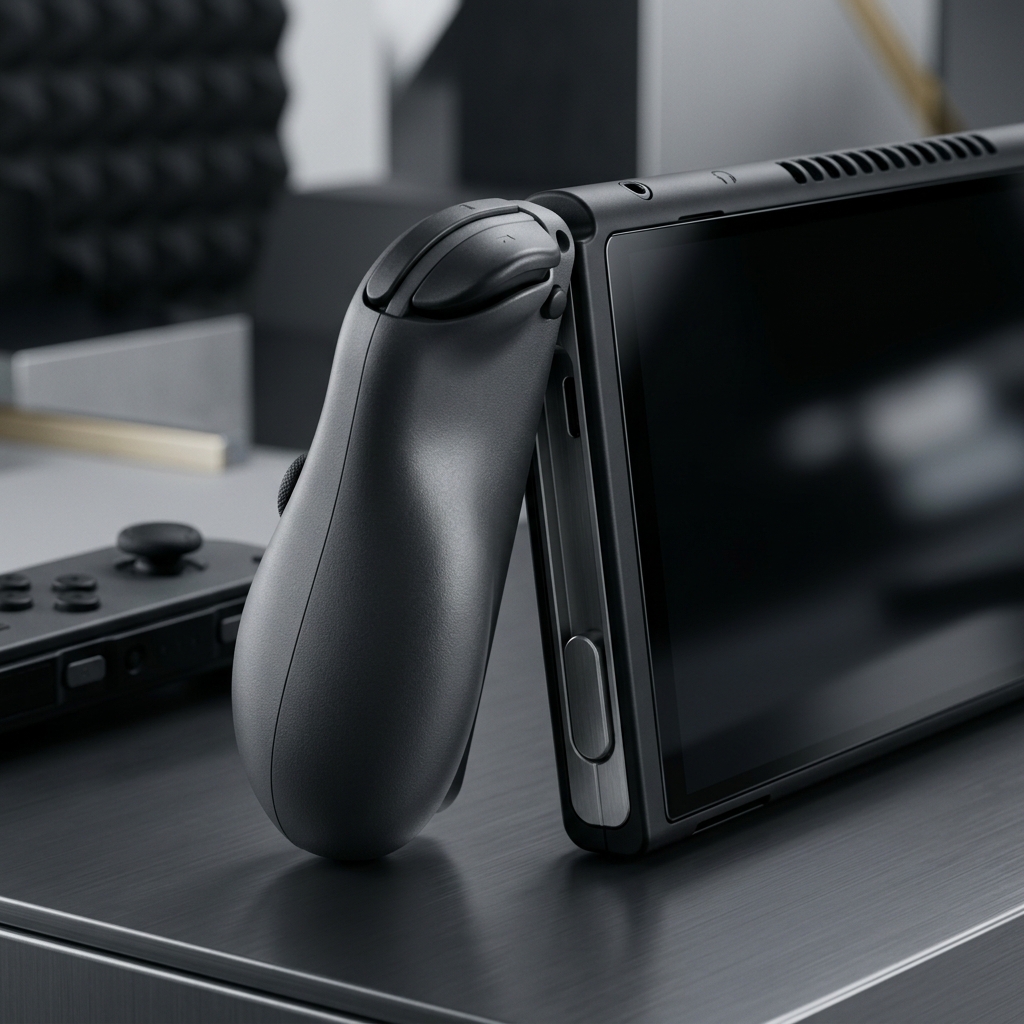 Imagem detalhada dos novos Joy-Cons do Nintendo Switch 2, mostrando um design ergonomico e materiais aprimorados, com foco na precisao dos botoes e sticks.