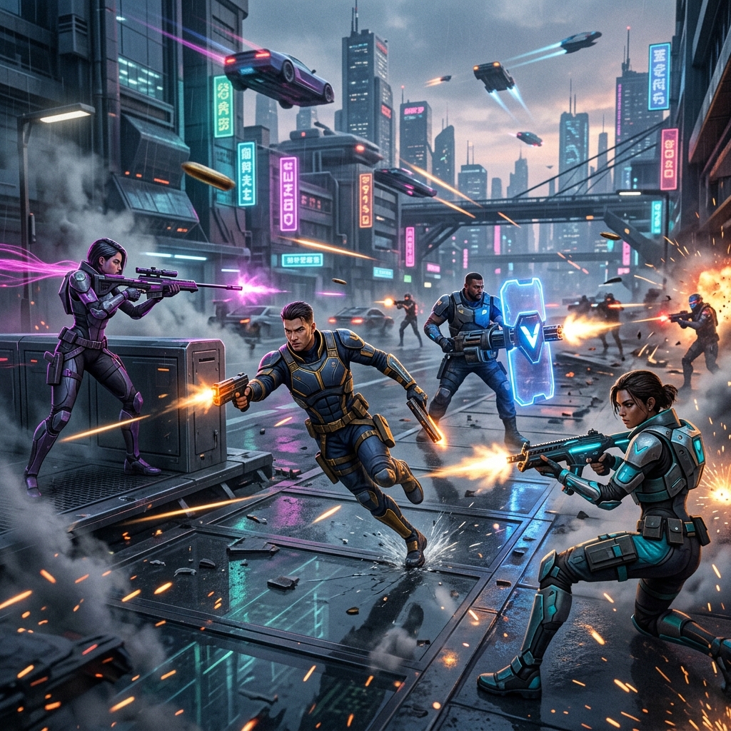 Agentes de Valorant em combate com um novo personagem em destaque, representando a nova temporada.