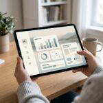 Representacao conceitual de acessibilidade digital em uma tela de tablet com elementos de interface de usuario limpos e modernos, estilo fotografia editorial.