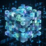 Blocos de construcao digitais abstratos que se encaixam, simbolizando a modularidade e a reusabilidade de componentes em um sistema de design web.