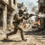 Operador de Call of Duty em combate intenso, empunhando armas futuristas em um cenario de guerra, representando a nova atualizacao de temporada do jogo.