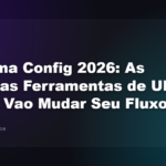 Espaco de trabalho moderno com tela de computador mostrando interface de ferramenta de design UI, estilo fotografia editorial.