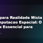 Uma designer brasileira trabalhando em uma interface holografica e espacial, com elementos 3D flutuantes no ar, representando o futuro do design de UX para realidade mista.